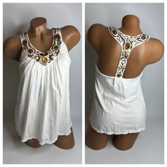 Victoria’s Secret Y2K Jeweled Racerback Tank XS White Glam Boho Beaded Bra - Picture 1 of 15